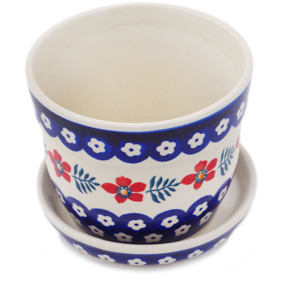 Polish Pottery Planter 5&quot; Poppies And Ferns