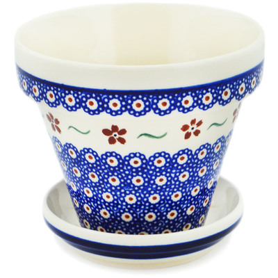 Polish Pottery Planter 5&quot; Sweet Red Flower