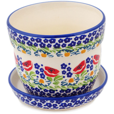 Polish Pottery Planter 5" Wild Poppies UNIKAT