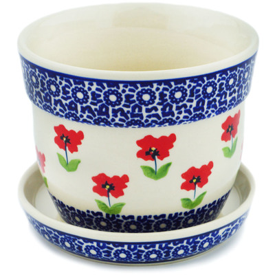 Polish Pottery Planter 5&quot; Wind-blown Poppies