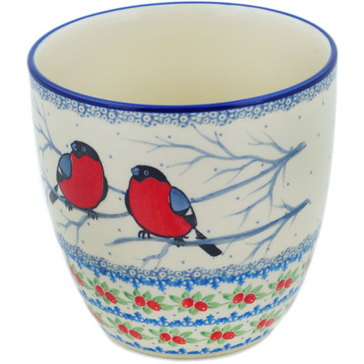 Polish Pottery Planter 6&quot; Bullfinch On Rowan Winter Berries UNIKAT