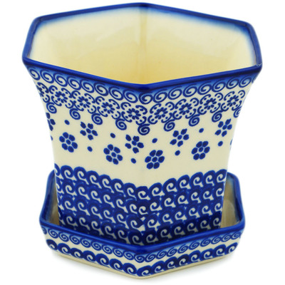 Polish Pottery Planter 6&quot; Cobalt Wonder UNIKAT