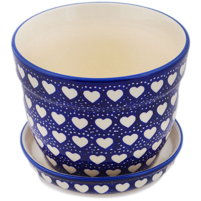 Polish Pottery Planter 6&quot; Heart&#039;s Full Of Love