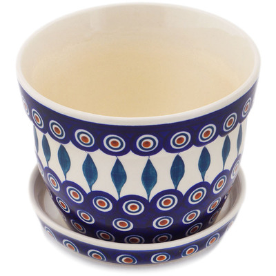 Polish Pottery Planter 6&quot; Peacock