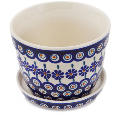 Polish Pottery Planter 6&quot; Peacock