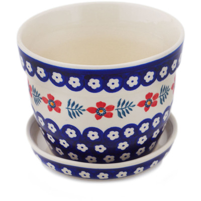 Polish Pottery Planter 6&quot; Poppies And Ferns