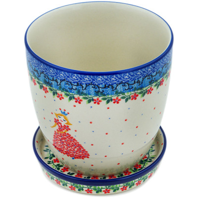 Polish Pottery Planter 6&quot; Princess In A Red Dress