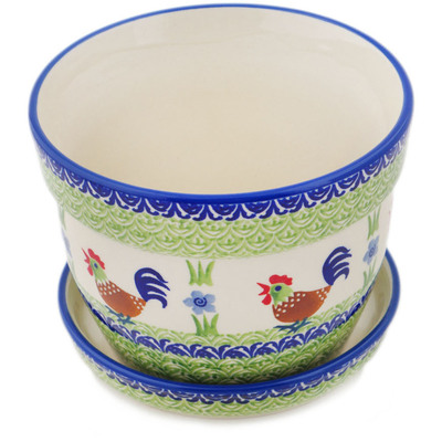 Polish Pottery Planter 6&quot; Rooster Strut UNIKAT