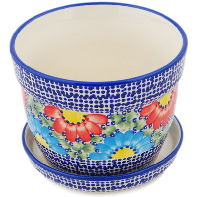 Polish Pottery Planter 6&quot; Spotted Garden UNIKAT