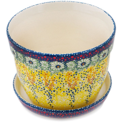 Polish Pottery Planter 6&quot; Sunshine Grotto UNIKAT