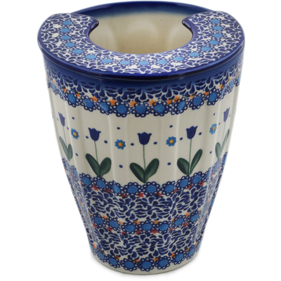Polish Pottery Planter 7&quot; Blue Tulip Garden UNIKAT