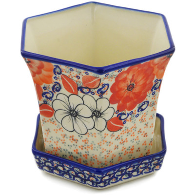 Polish Pottery Planter 7&quot; Poppy Passion UNIKAT