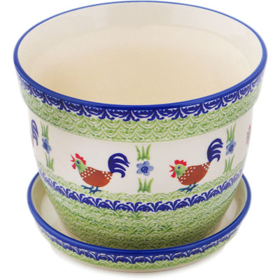 Polish Pottery Planter 7&quot; Rooster Strut UNIKAT