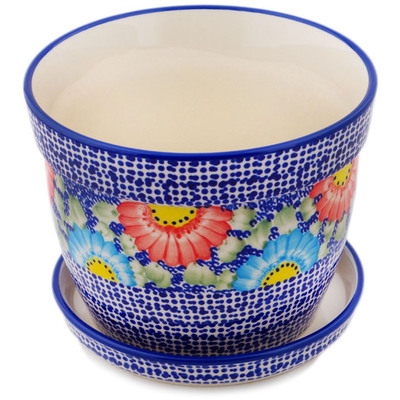 Polish Pottery Planter 7&quot; Spotted Garden UNIKAT