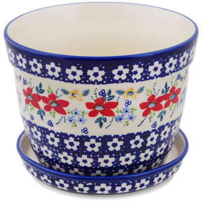 Polish Pottery Planter 7&quot; Wild Flower Bloom UNIKAT