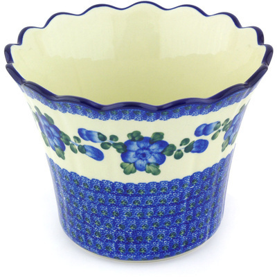 Polish Pottery Planter 8&quot; Blue Poppies