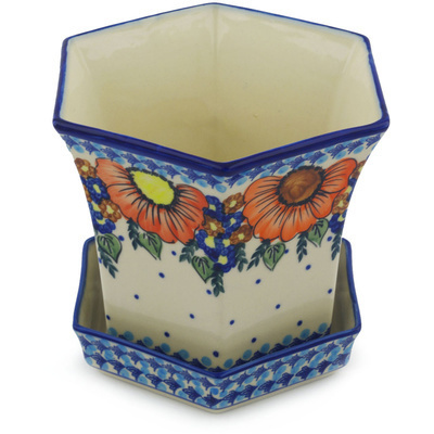 Polish Pottery Planter 8&quot; Bold Poppies UNIKAT