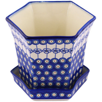 Polish Pottery Planter 8&quot; Flowering Peacock