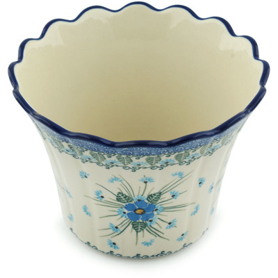 Polish Pottery Planter 8&quot; Forget Me Not UNIKAT