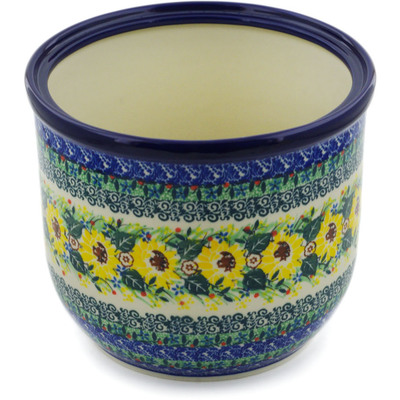 Polish Pottery Planter 8&quot; Yellow Garden UNIKAT