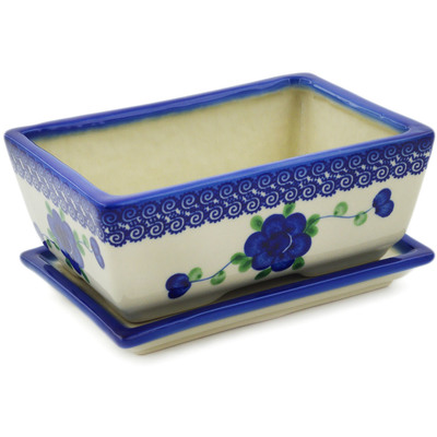 Polish Pottery Planter with the tray Blue Poppies