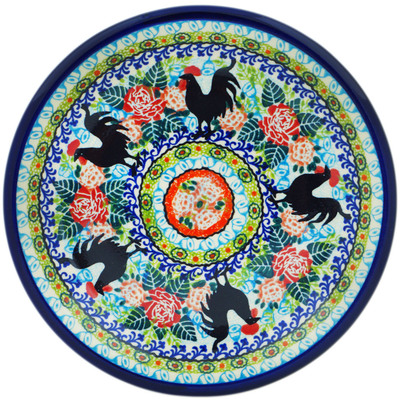 Polish Pottery Plate 10&quot; Ayam Cemani In Roses UNIKAT