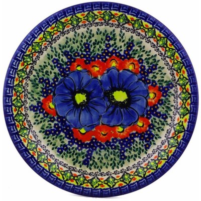 Polish Pottery Plate 10&quot; Aztec Flowers UNIKAT