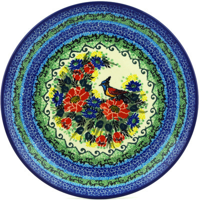 Polish Pottery Plate 10&quot; Bleu Jay Meadow UNIKAT