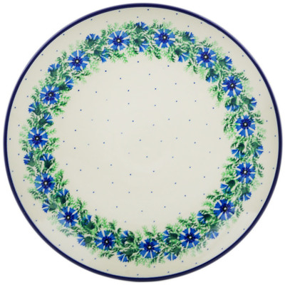 Polish Pottery Plate 10&quot; Blue Bell Wreath