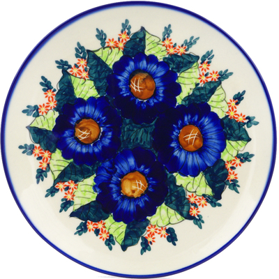 Polish Pottery Plate 10&quot; Blue Bouquet UNIKAT