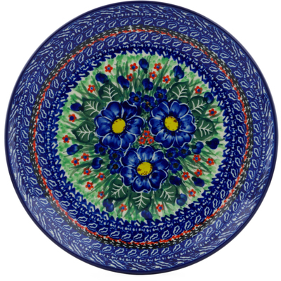 Polish Pottery Plate 10&quot; Blue Bud Delight UNIKAT
