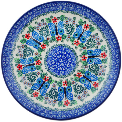 Polish Pottery Plate 10&quot; Blue Butterfly Brigade UNIKAT