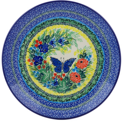 Polish Pottery Plate 10&quot; Blue Butterfly Meadow UNIKAT