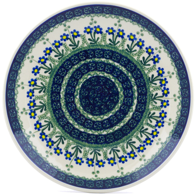 Polish Pottery Plate 10&quot; Blue Daisy Circle