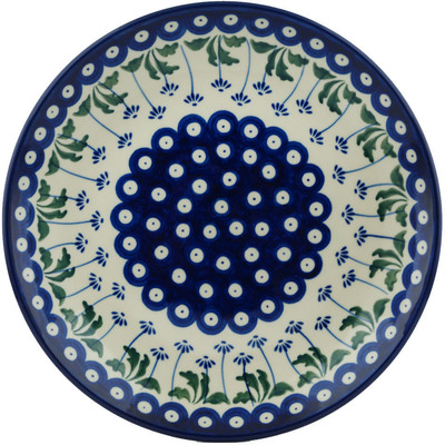 Polish Pottery Plate 10&quot; Blue Daisy Peacock