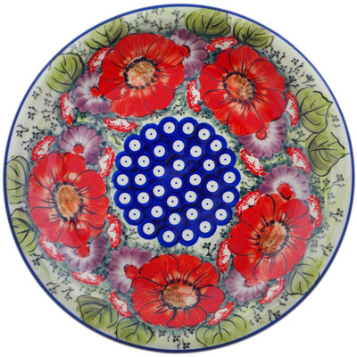 Polish Pottery Plate 10&quot; Blue Eyes Bouquet UNIKAT