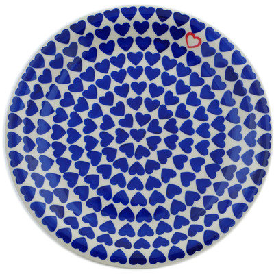 Polish Pottery Plate 10&quot; Blue Heart Love