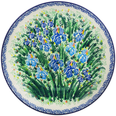 Polish Pottery Plate 10&quot; Blue Iris Delight UNIKAT