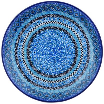 Polish Pottery Plate 10&quot; Blue Kaleidoscope UNIKAT