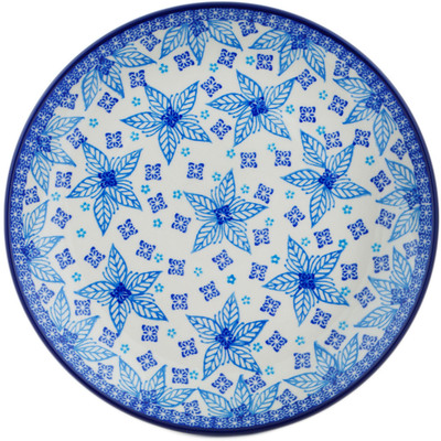 Polish Pottery Plate 10&quot; Blue Poinsettia UNIKAT