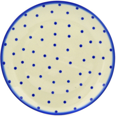 Polish Pottery Plate 10&quot; Blue Polka Dot
