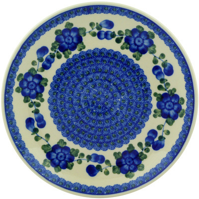 Polish Pottery Plate 10&quot; Blue Poppies