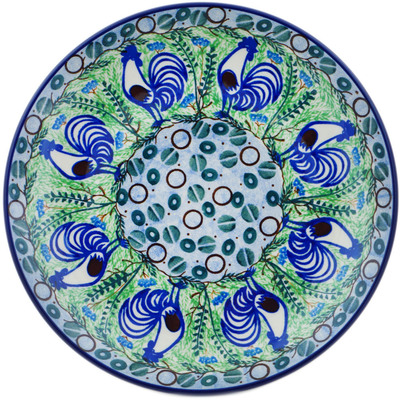 Polish Pottery Plate 10&quot; Blue Rooster UNIKAT