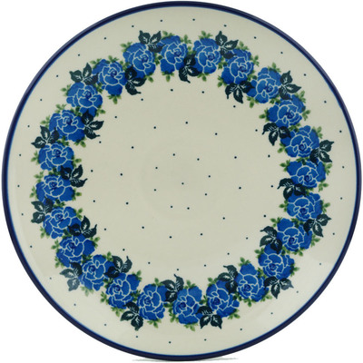Polish Pottery Plate 10&quot; Blue Rose