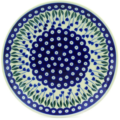Polish Pottery Plate 10&quot; Blue Tulip Peacock