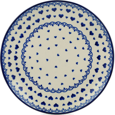 Polish Pottery Plate 10&quot; Blue Valentine Hearts