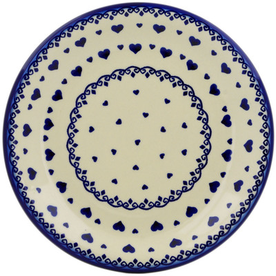 Polish Pottery Plate 10&quot; Blue Valentine Hearts