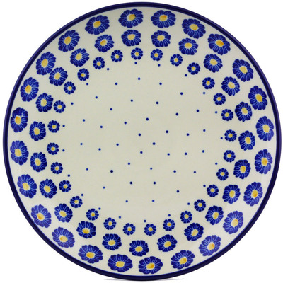Polish Pottery Plate 10&quot; Blue Zinnia