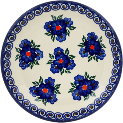 Polish Pottery Plate 10&quot; Blueberries And Pansies UNIKAT