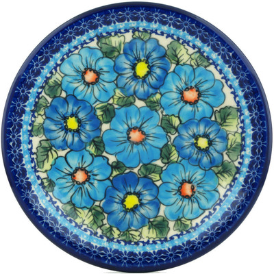 Polish Pottery Plate 10&quot; Bold Blue Poppies UNIKAT